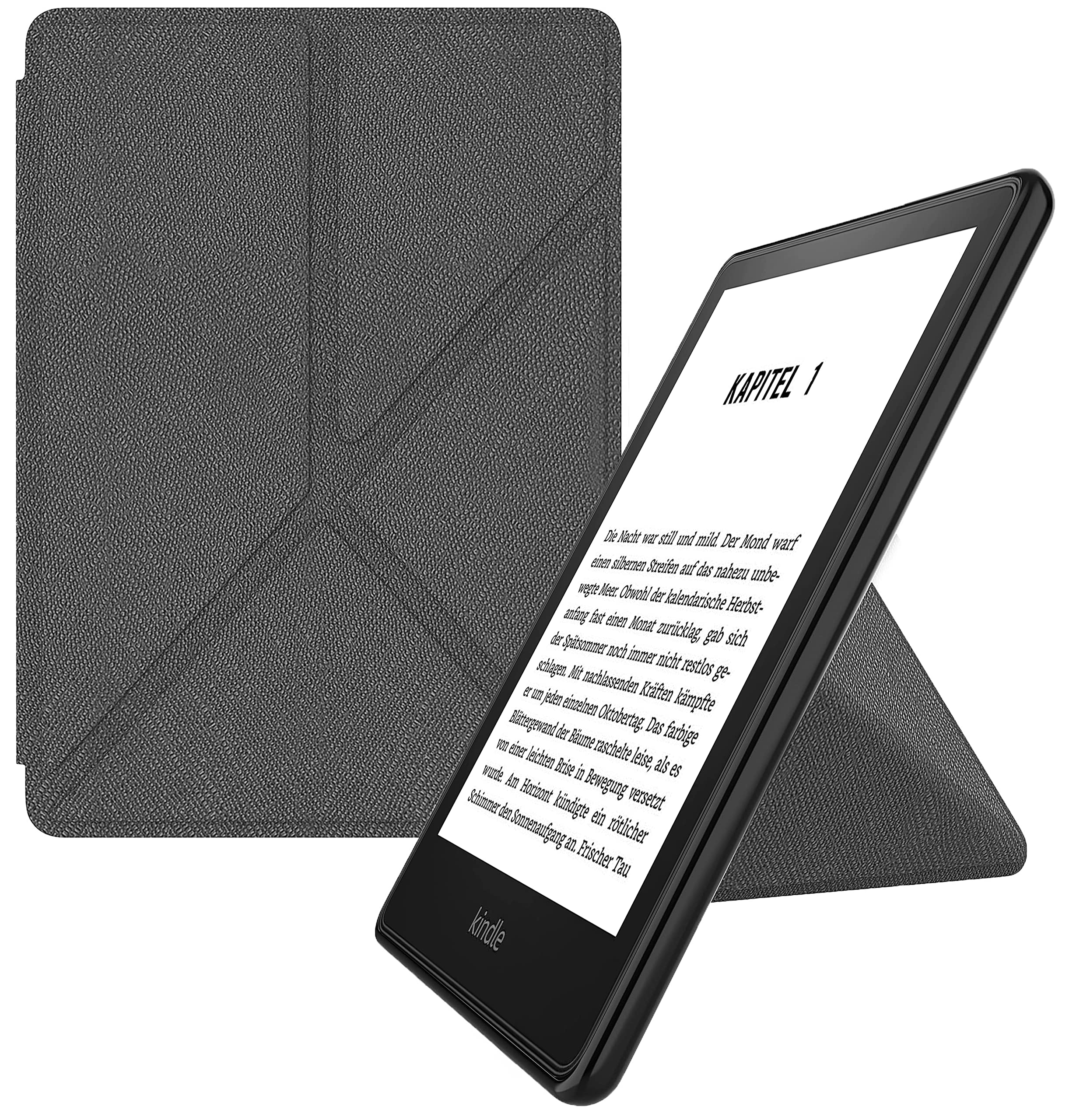 MyGadget Origami Cover compatible with Kindle Paperwhite 11th Generation from 2021 Magnetic Flip Case - Bookstyle Protector with Stand - Light Grey