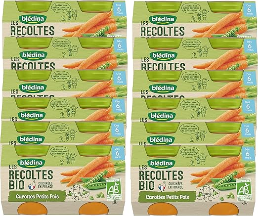 Bledina Les Recoltes Bio 24 Petits Pots Pour Bebe Carottes Petits Pois Des 6 Mois Pack De 12x2 Pots Amazon Fr Epicerie