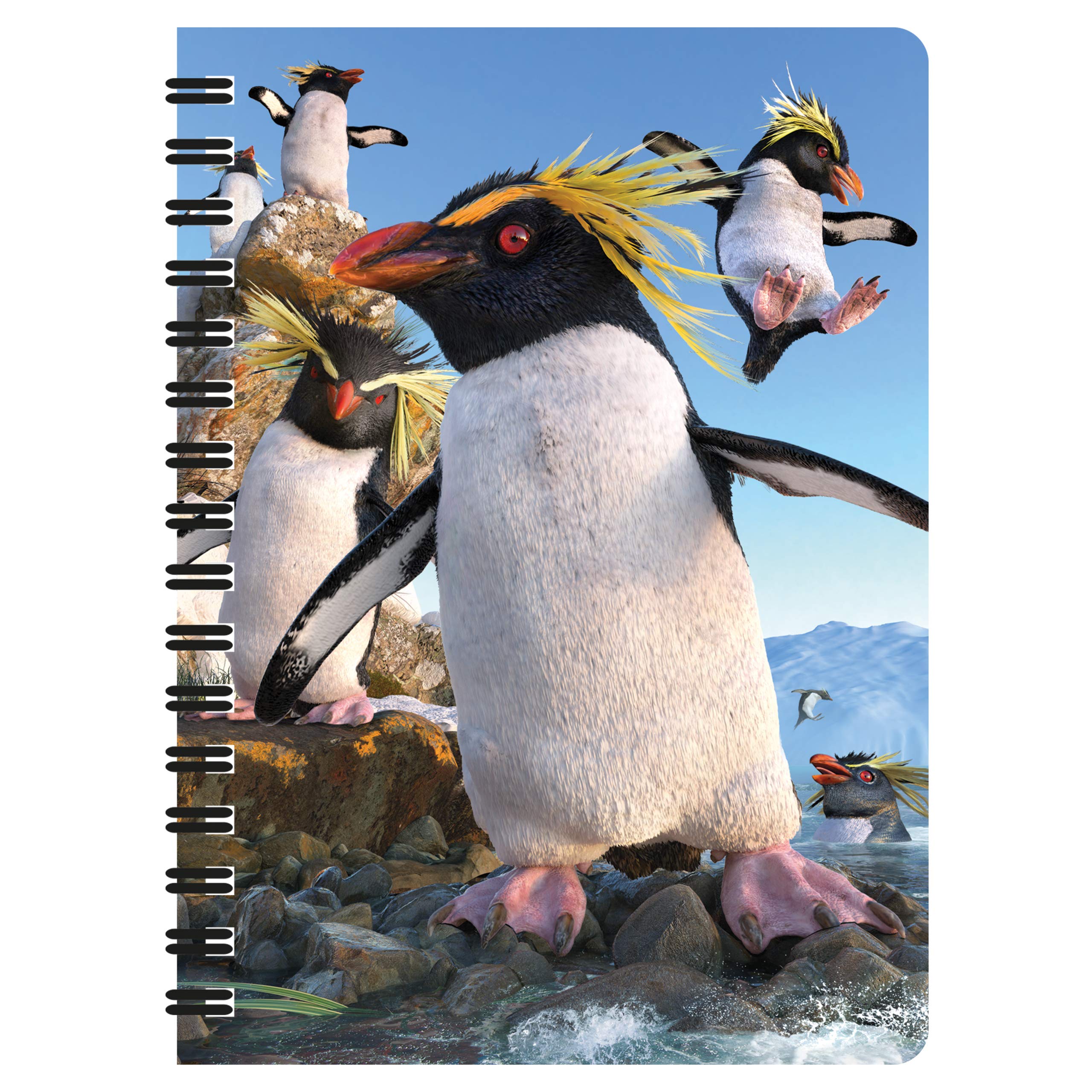 3D LiveLife Jotter - Rockhoppers from Deluxebase. Spiral Bound A6 Notebook with 80 Plain Recycled Pages. Pocket Sized Animal Notepad, Journal or Drawing Book with Penguin Cover