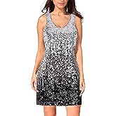 MANER Women's Sequin Dress Sparkly Glitter V-Neck Sleeveless Party Club Cocktail Tank Dress