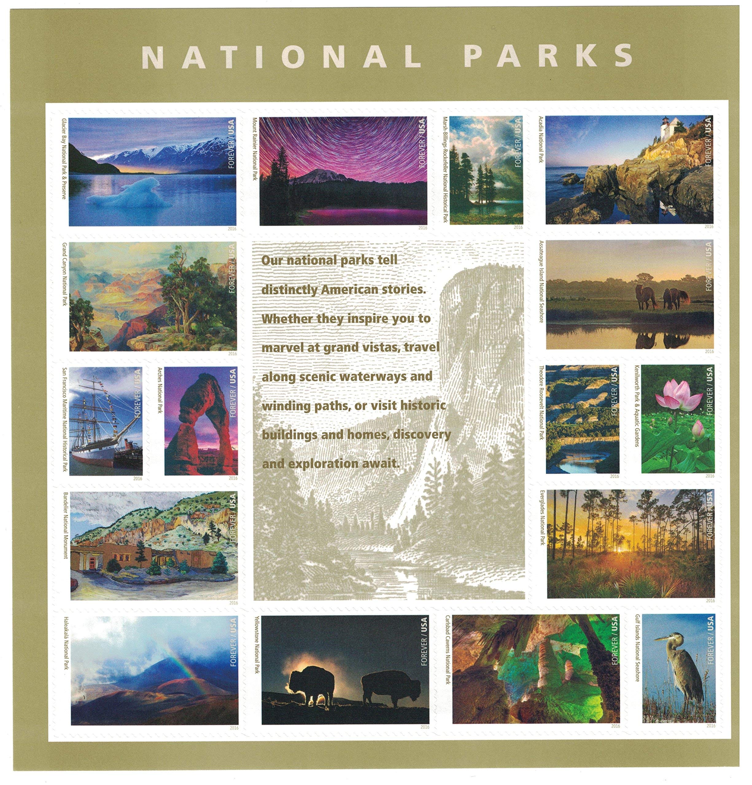National Parks USPS Forever Stamps Sheet of 16 Postage Stamps 2016