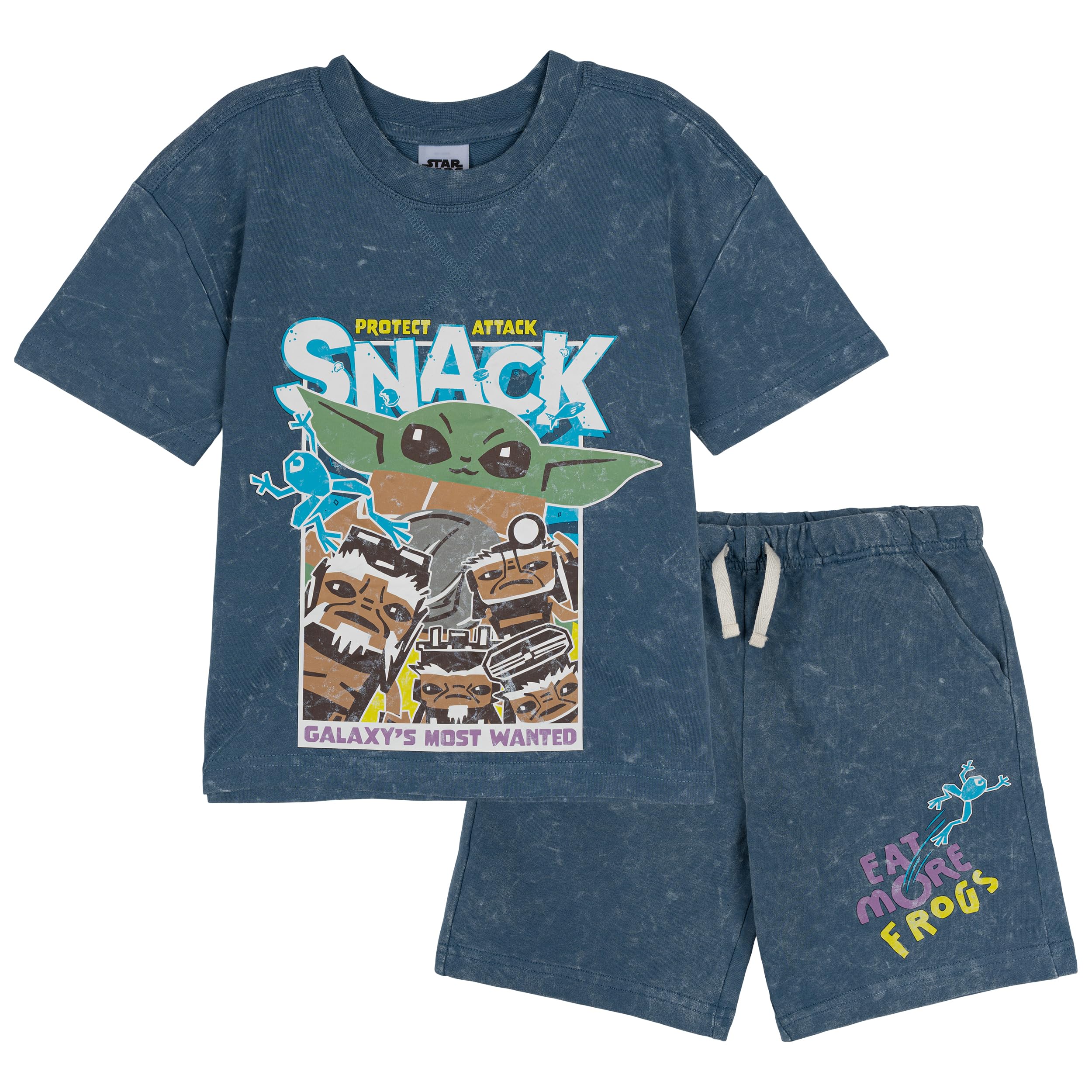 STAR WARS The Mandalorian Grogu Little Boys French Terry T-Shirt and Shorts Outfit Set Steel Slate Blue 6 Image