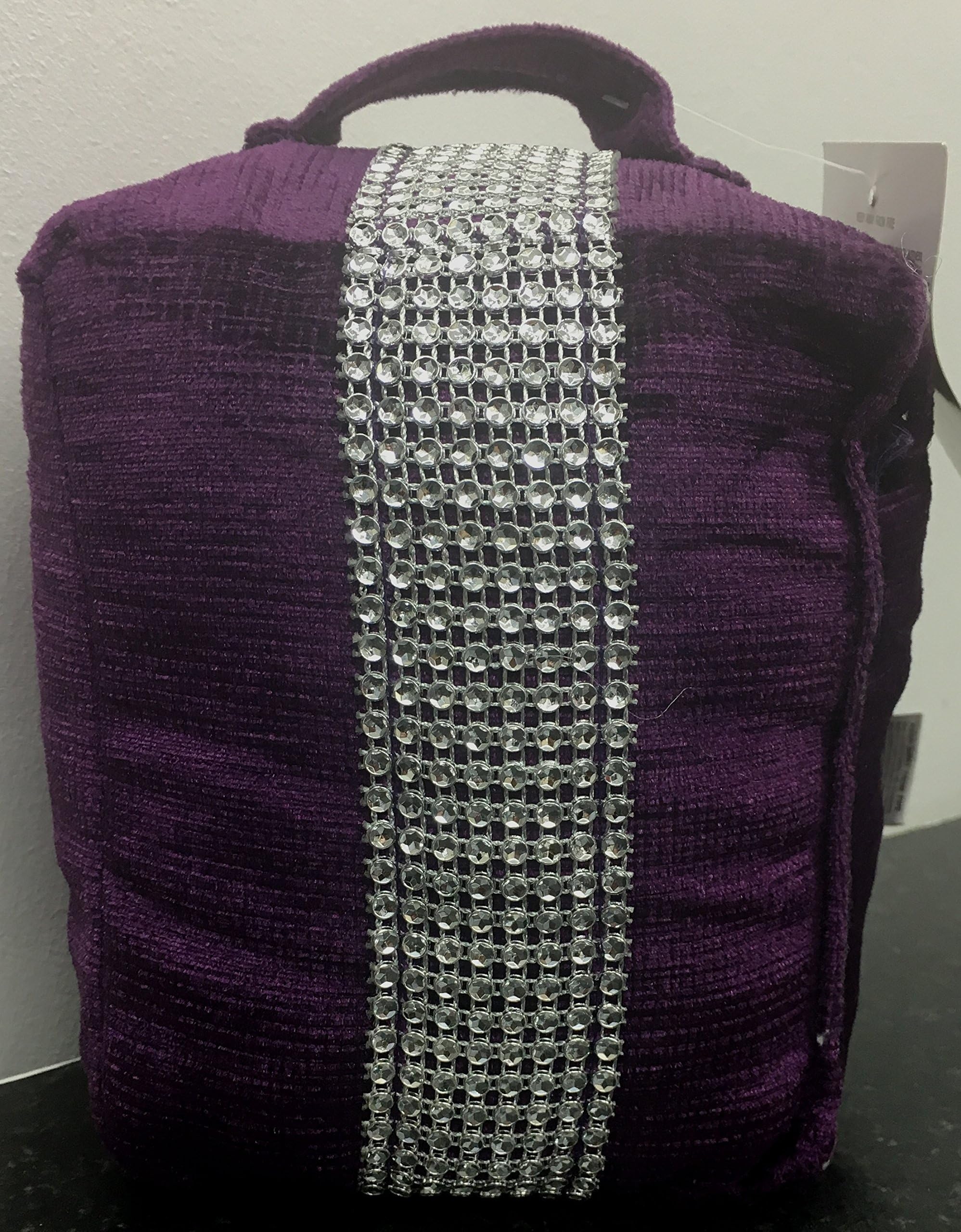 Luxury plain aubergine purple diamante studded door stopper heavy thick chenille velvet look 6x5x4 inches 15x12x10cms weighted door stop deep purple silver bling sparkle