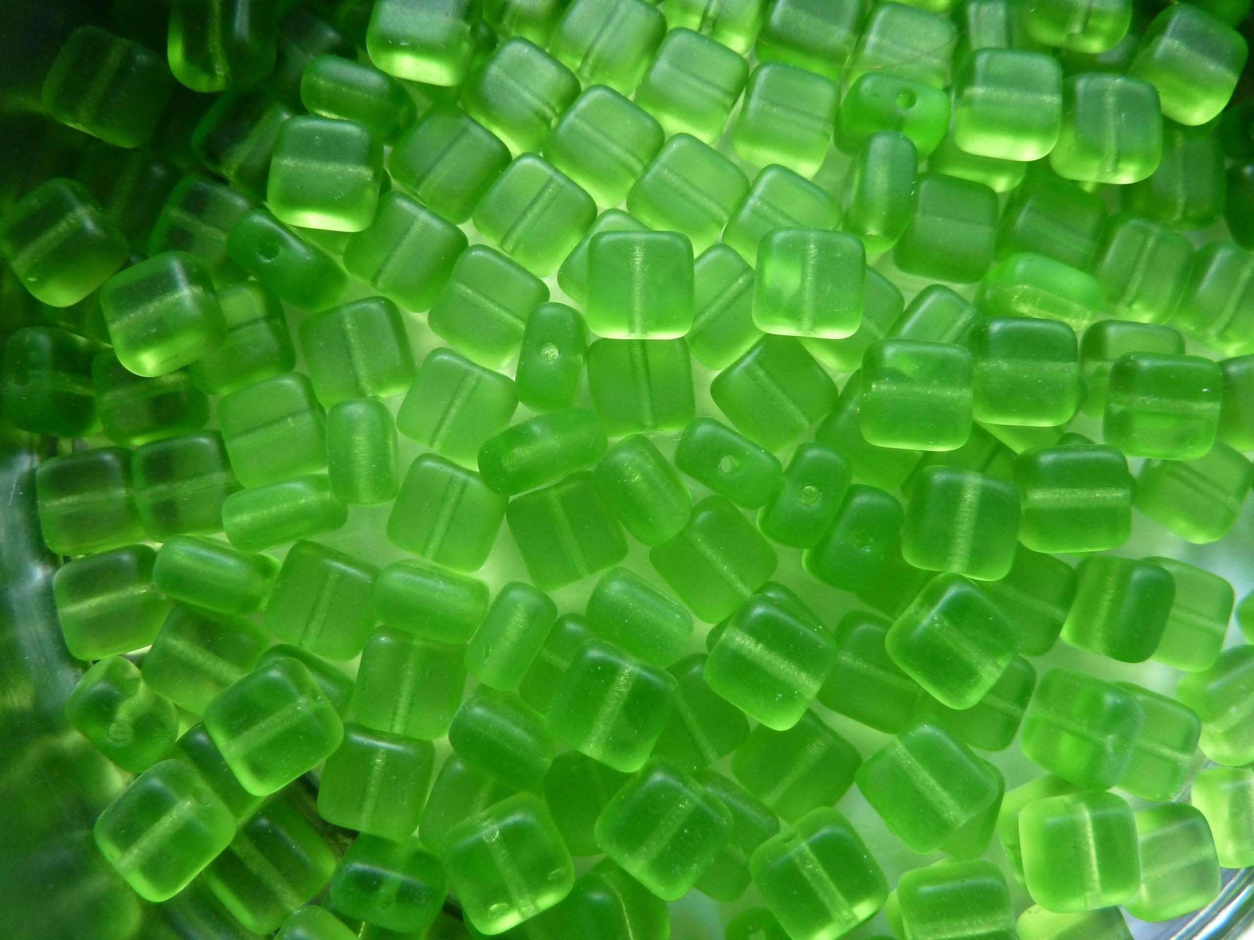 50 Czech Glass Matt Green Square Beads 6mm x 6mm