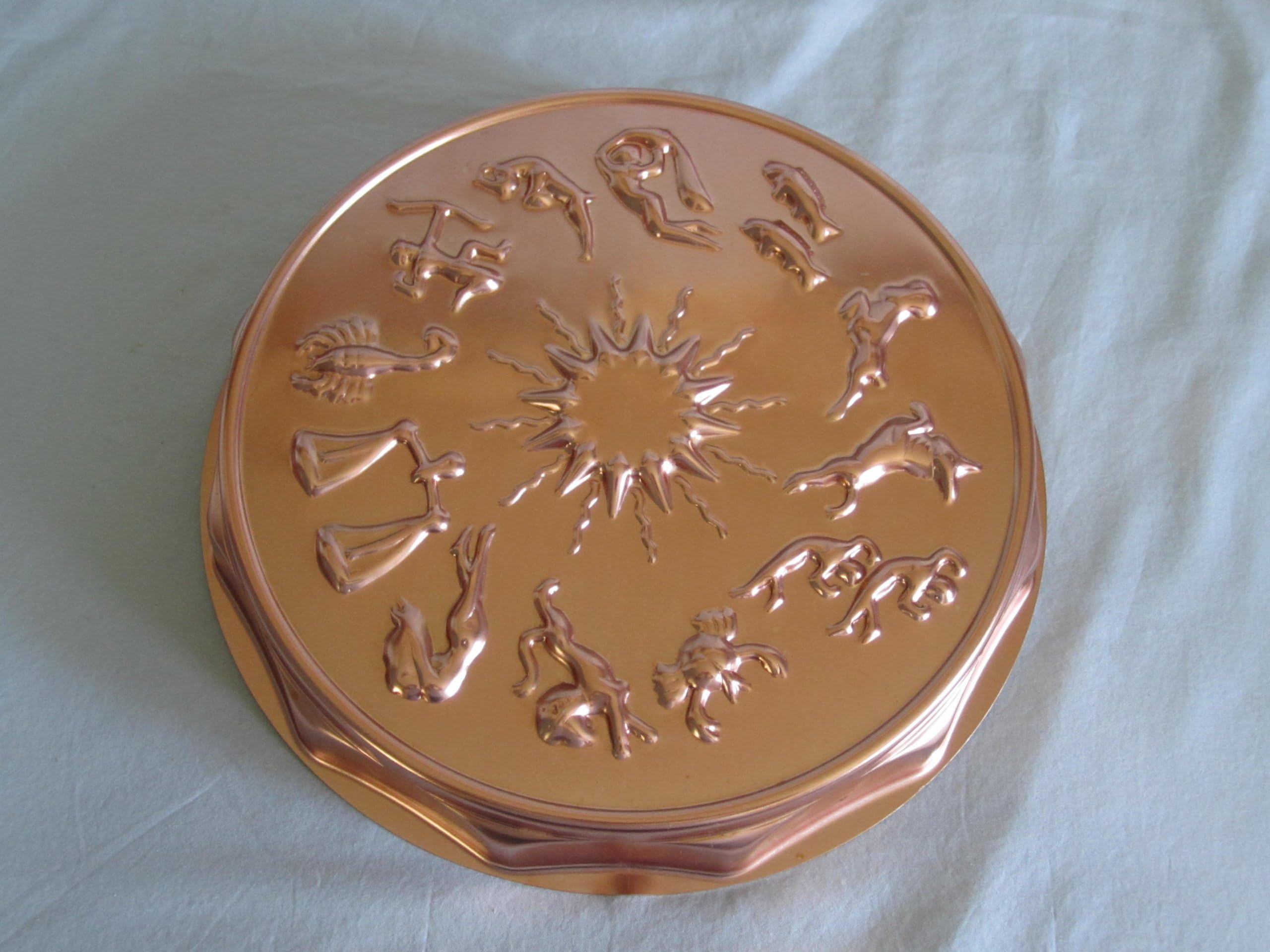 Vintage Mirro " 12 Zodiac Horoscope Signs " Coppertone Gel Jello Mold w/ Wall Hanging Loop - 12 Inch