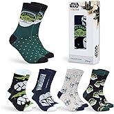 Disney Crew Socks for Men & Teens US Size 7–11, Pack of 5 Casual Socks, Star Wars Baby Yoda Monsters Inc, Cozy Gifts for Men