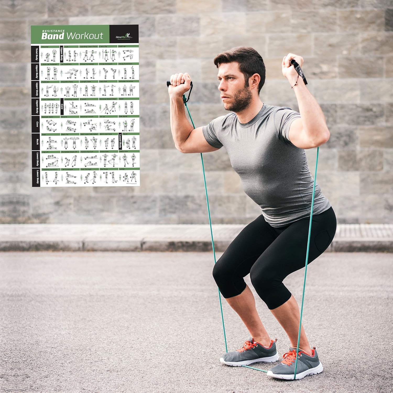Resistance Band/Tube Exercise Poster Laminated - Total Body Workout Personal Trainer Fitness Chart - Home Fitness Training Program for Elastic Rubber Tubes and Stretch Band Sets : Sports & Outdoors