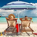 DOIFUN 6.5ft Beach Umbrella with Sand Anchor, Tilt Pole, Push Button Close, Carry Bag, Air Vent, Portable UV 50+ Protection B