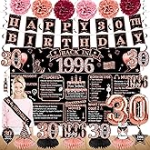 Zirtorei 30th Birthday Decorations for Women, 21pcs the Year 1996 Banner Balloon Party Supplies, Rose Gold 30 Year Old Birthday Backdrop, 30 Bday Honeycomb Centerpiece Hanging Swirls Sash Gifts