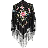 Shawl for flamenco dance. Black Manila shawl with flowers. Medium 63.0 x 30.7 in