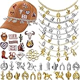 Geyoga 61 Pcs Trucker Hat Chains with Patches Western Cowboy Bill Decoration Charms for Women Man Western Trucket Hat Bling Metal Detachable DIY Chains Bulk for Mesh Baseball Cap Colorful
