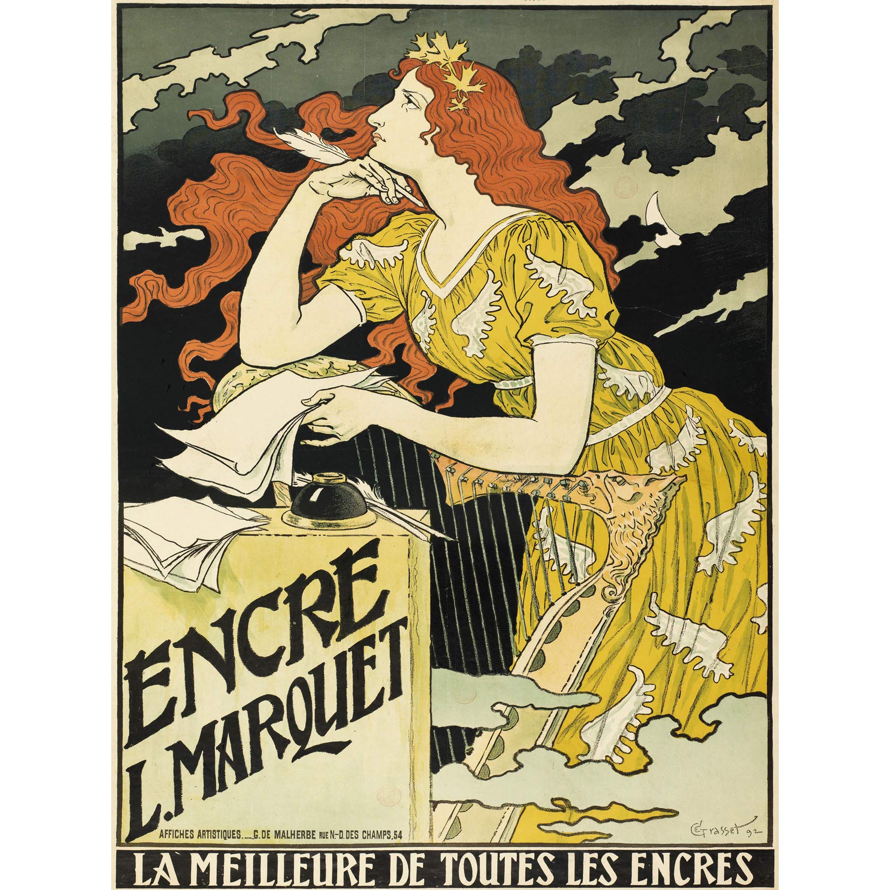 Grasset Marquet Ink Nouveau Vintage Advert Large Wall Art Print Canvas Premium Mural