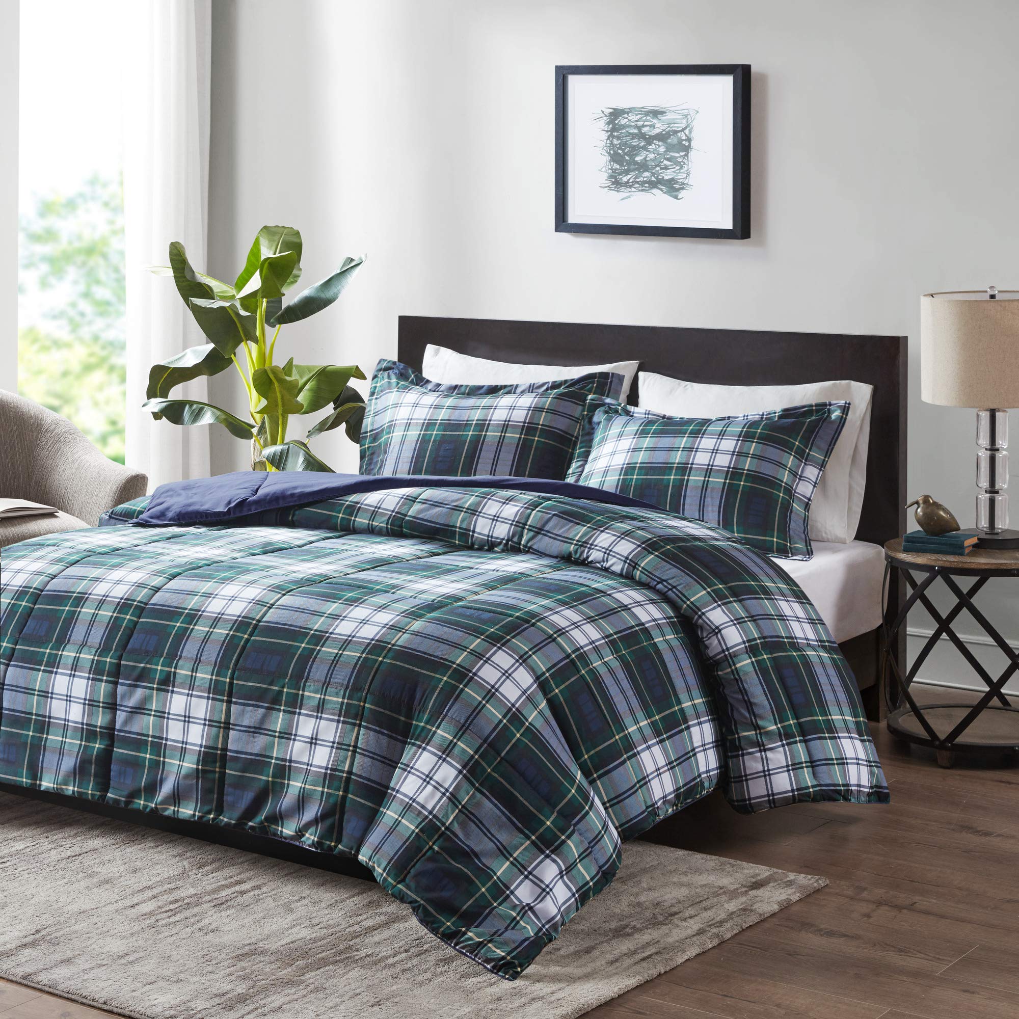 Photo 1 of ***MISSING PARTS***
Madison Park Essentials Parkston Plaid Comforter, Matching Sham, 3M Scotchguard Stain Release Cover, Hypoallergenic All Season Bedding-Set, Full/Queen, Navy, 3 Piece