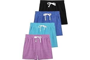 JORHIG 4 Pack Girls Shorts Athletic Shorts with Drawstring Pocket Youth Dry-Fit Soccer Shorts Teen Basketball Shorts