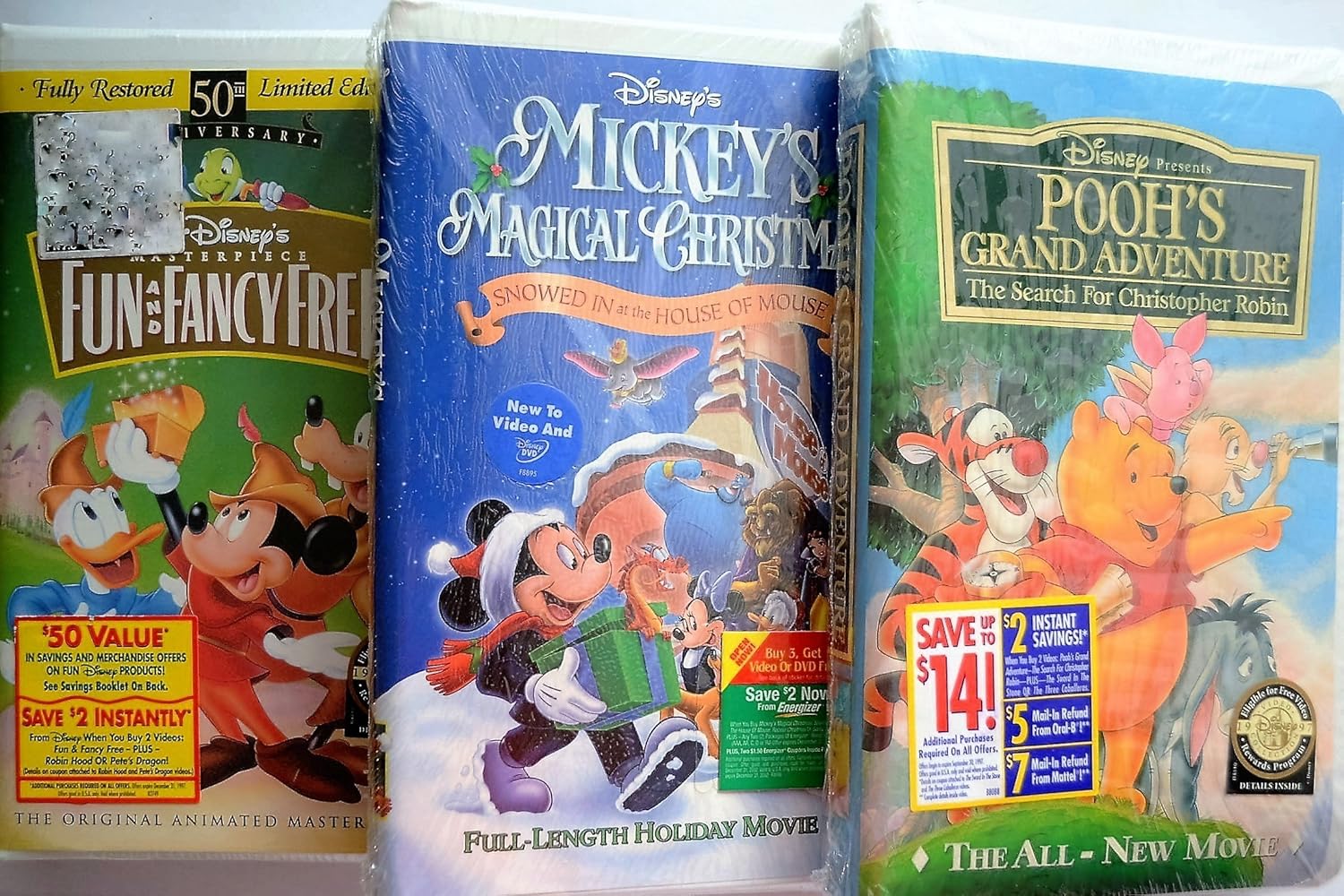 Amazon Com Disney Animated Classic Mickey And Pooh 3 Pack Vhs Collection Mickey S Magical Christmas Fun And Fancy Free And Pooh S Grand Adventure Movies Tv