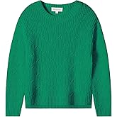 TRENDSTITCH Girls Sweaters Crewneck Long Sleeve Pullover Jumper Cotton Fall Chunky Fancy Cable Knit Sweater with Side Slit