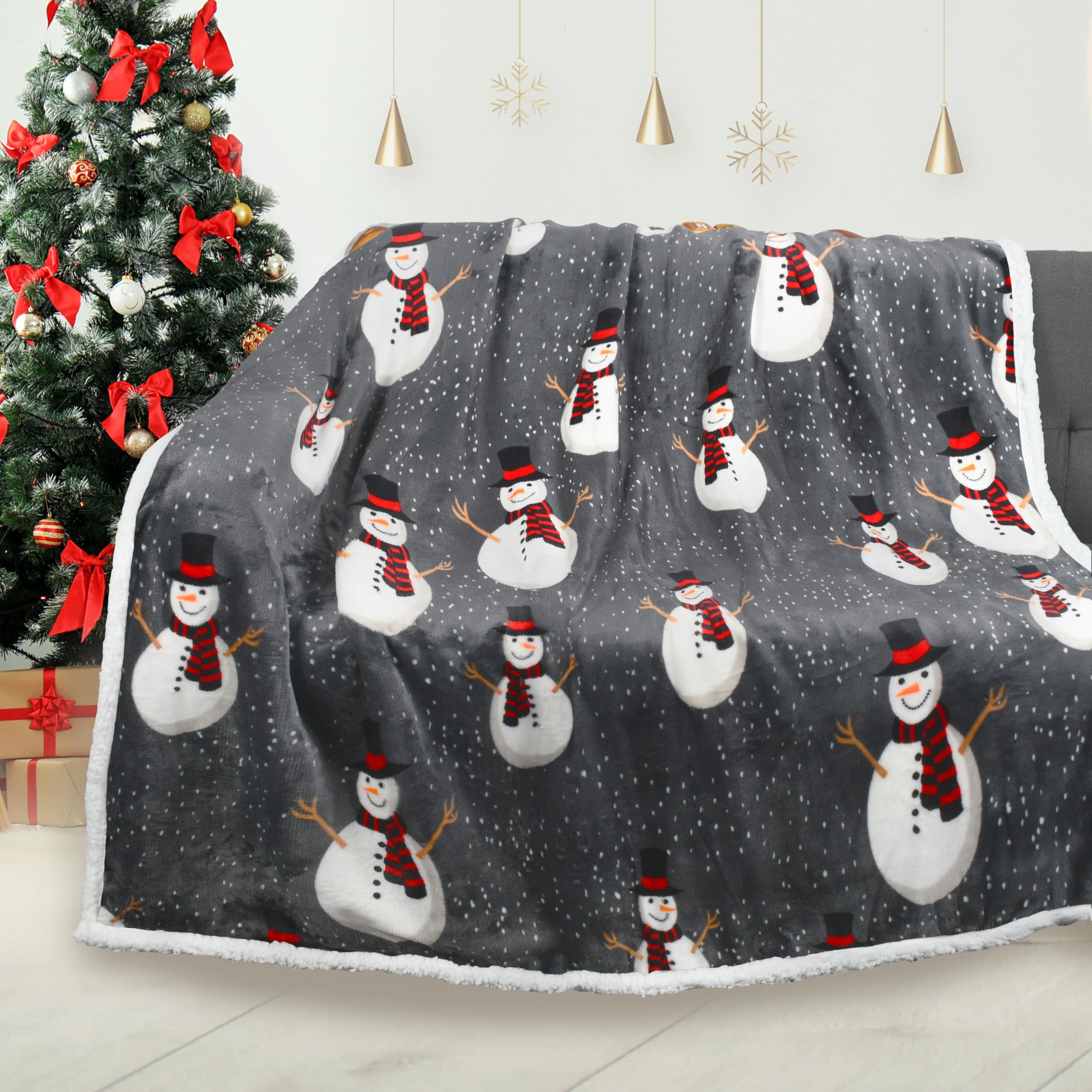 Catalonia Classy Christmas Throw Sherpa Blanket 130 x 150 cm Xmas Pattern, Super Soft Fluffy Sherpa Throw TV Blanket Decorative Blanket for Bed Couch Holidays Snowman — image 1