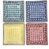 Set of 4, The Elixir Deco Assorted Color 4.75 inch Squre Ceramic Condiment Sauce Dishes Plate Soy Sauce Dipping Bowls, Appetizer Plates, Condiment Dish, Sushi Dish and Saucer