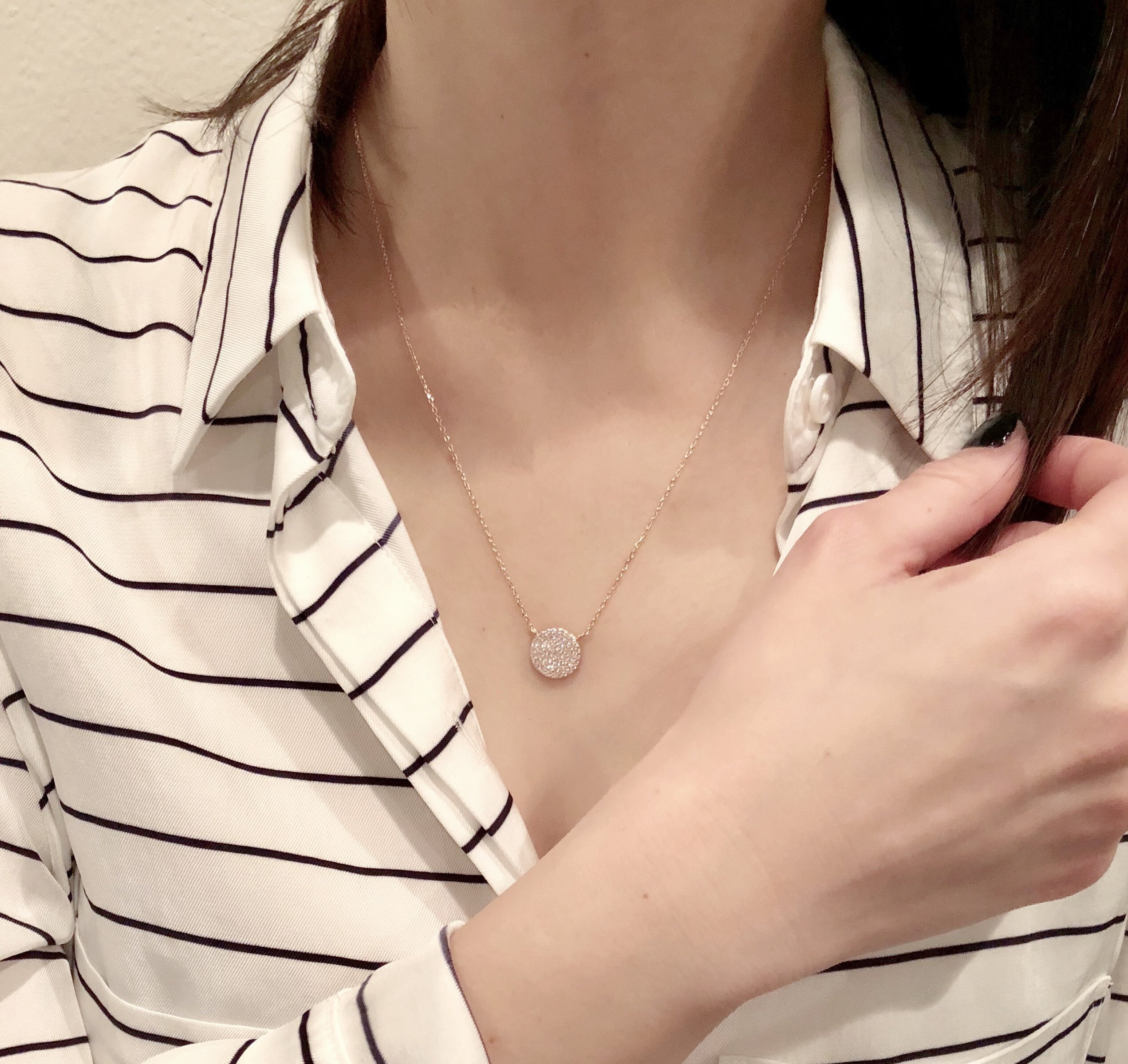 Black Rhodium-Plated Sterling Silver Cubic Zirconia Pave Disc Circle Chain Necklace,18\