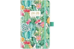SHOPARR Pocket Planner 2024-2026 - Pocket Calendar (36-Month) With 60 Notes Pages, Jan. 2024 - Dec. 2026, 6.2" x 4", 3-Year Monthly Planner with Contacts, Holidays and Pen Holder, Back Pocket - Cactus