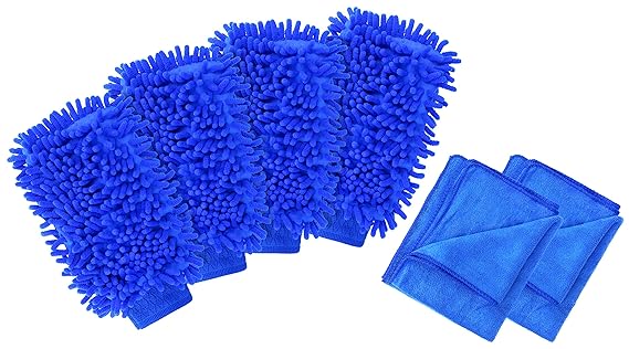 com-four® 6-teiliges Autowasch-Set mit Waschhandschuhen und Mikrofaser-Tuch für die Auto-Pflege (06-teilig - Autowasch-Set)