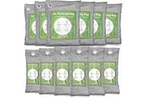 12 Pack Bamboo Charcoal Air Purifier Bag, Пакеты с активированным углем Поглотитель запаха, Поглотитель влаги, Натуральный автомобильный освежитель воздуха