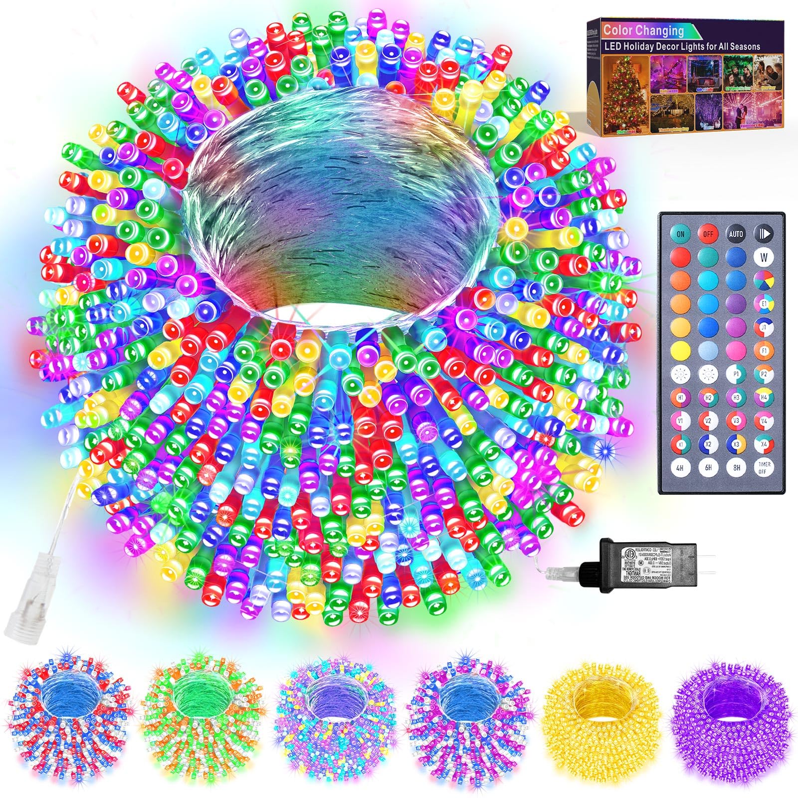 Photo 1 of (MISSING REMOTE) Color Changing Christmas Lights Outdoor, 66FT 200 LED 34 Colors String Lights with Remote Multicolor Plug in Waterproof Twinkle Light Connectable Christmas Tree Light for Indoor Thanksgiving Decor