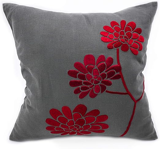 Amazon Com Kainkain Red Dark Grey Decorative Pillow Cover Flower