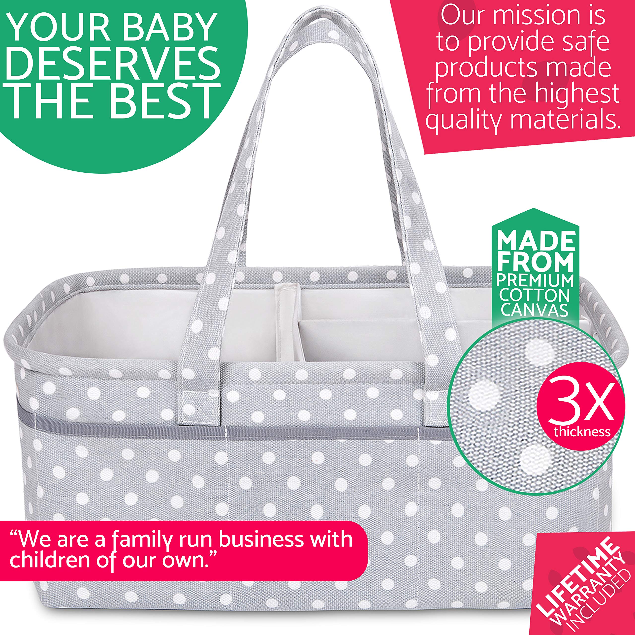 Baby Diaper Caddy Organizer Changing Table Nursery Basket | Premium Cotton Canvas Large Storage Bin | Sweet Carling\'s Portable Tote Bag For Diapers and More | Shower Registry For Boys and Girls