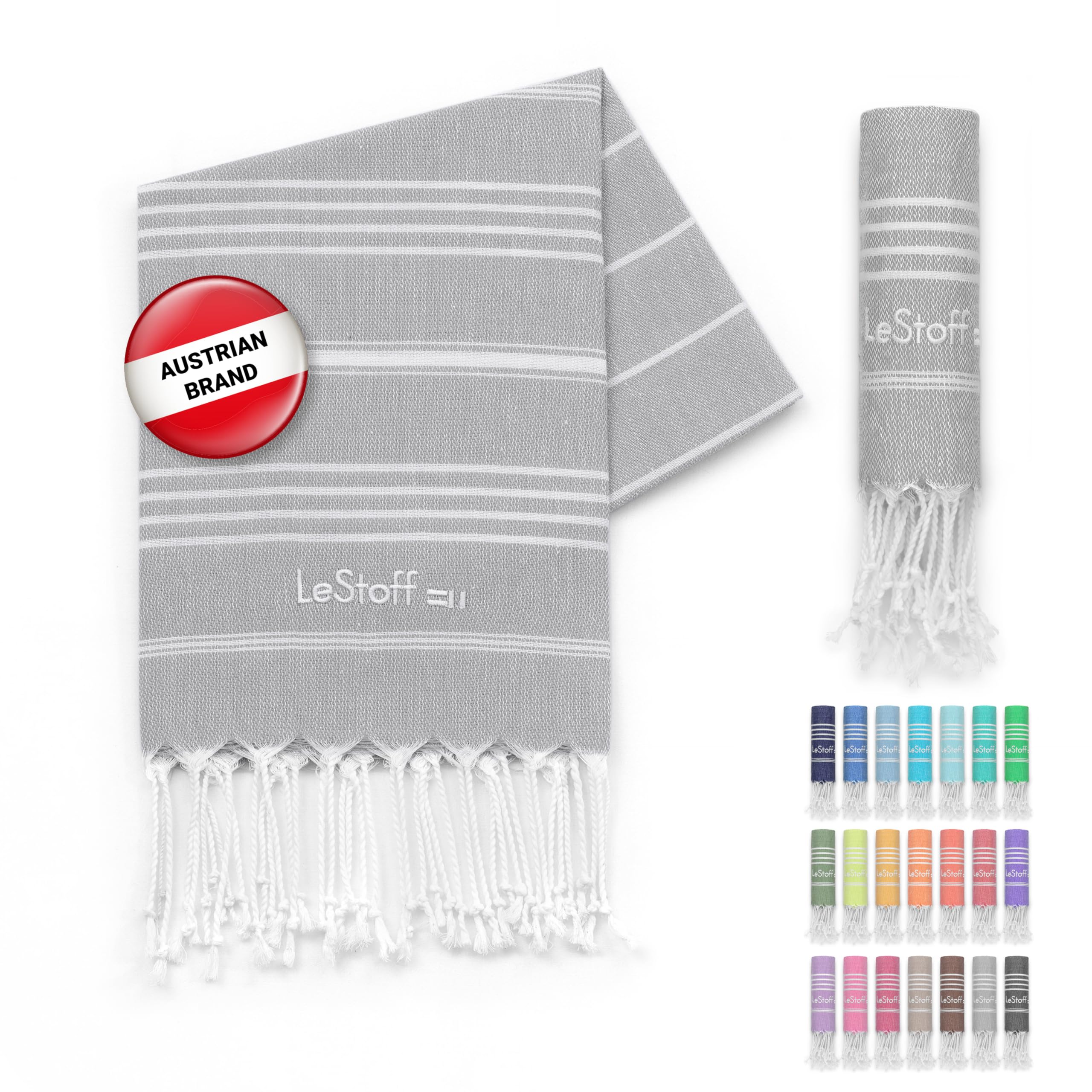 LeStoff Premium Hammam Towel - 100% Organic Cotton - Pre-washed Sustainable Absorbent & Quick-drying - Beach, Bath, Shower, Yoga, Spa & Travel Towel (50 x 100 cm, Grey) — image 1