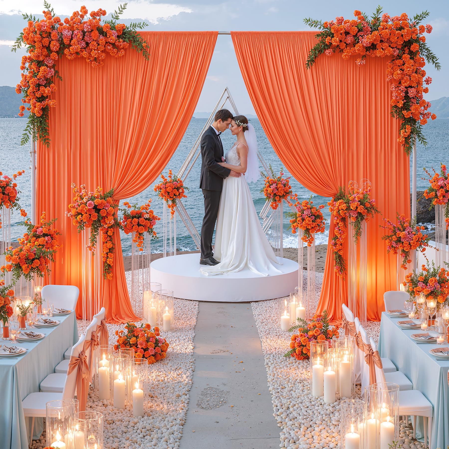 Photo 1 of 10 ft x 10 ft Wrinkle Free Orange Backdrop Curtain for Parties, 2 Panels 10ft Polyester Orange Photo Backdrop Drapes for Graduation Birthday Wedding Party Stage Curtains