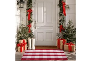 joybest Buffalo Plaid Doormats Rug 27.5 x 43 Inches Red and White Checkered Rug Cotton Hand-Woven Front Doormat Outdoor or Indoor Rugs for Front Porch, Farmhouse, Entryway