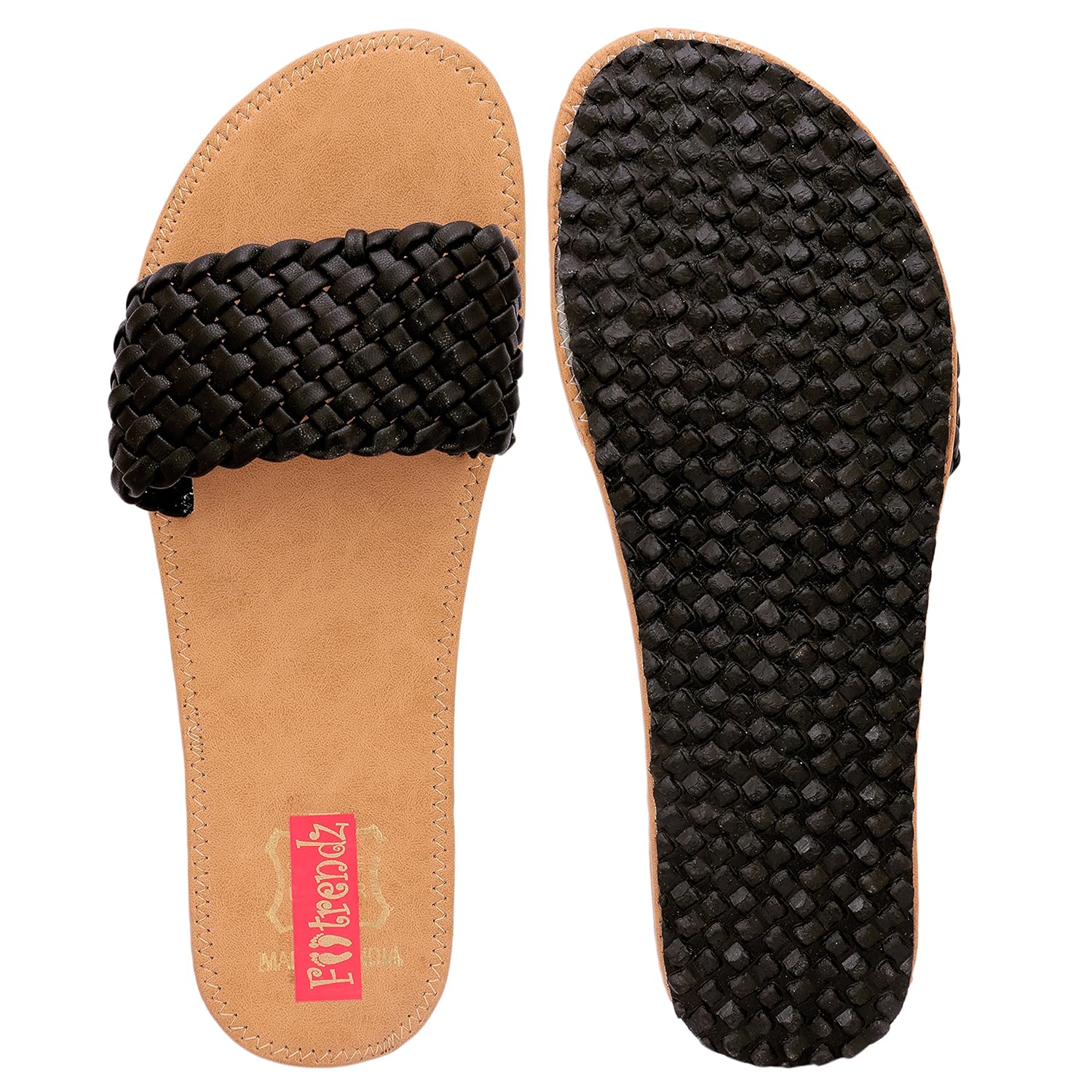 footrendz women's faux leather attractive knitted flats