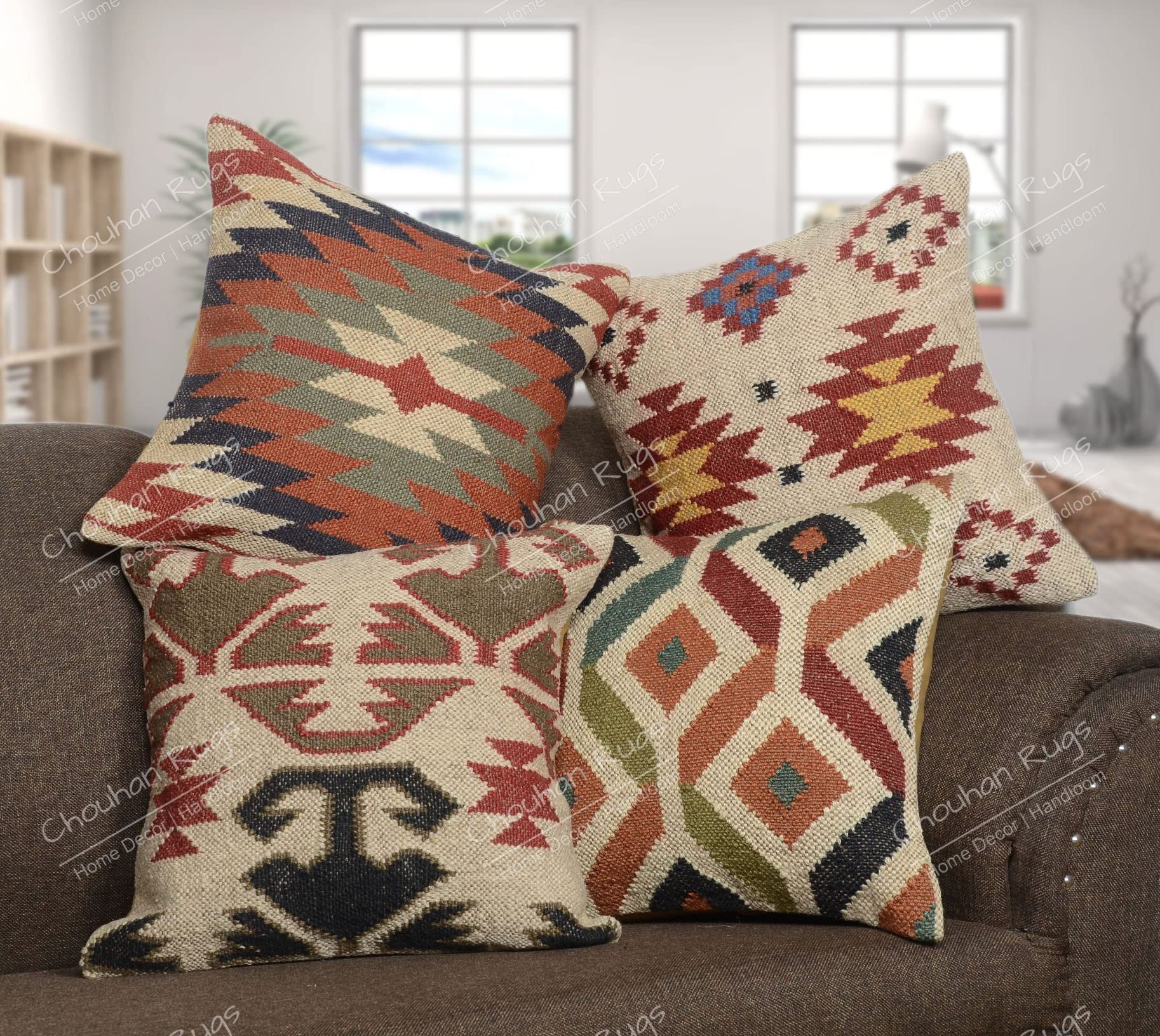 2 PCS Set Of Indian Hand Woven Kilim Cushion Cover 18X8 Jute