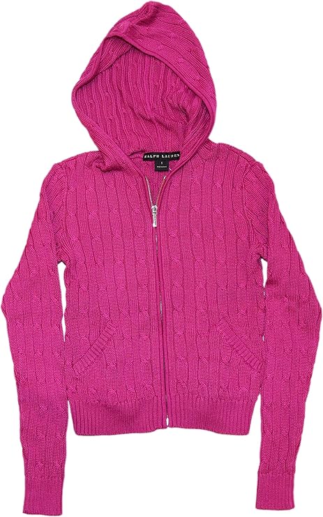 Amazon.com: Ralph Lauren Polo Black Label Women Cable Hoodie Pink Zip Cardigan Sweater Small 