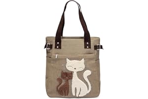 KAUKKO Women Canvas Handbag Shoulder Bag Cat Big Tote Bag
