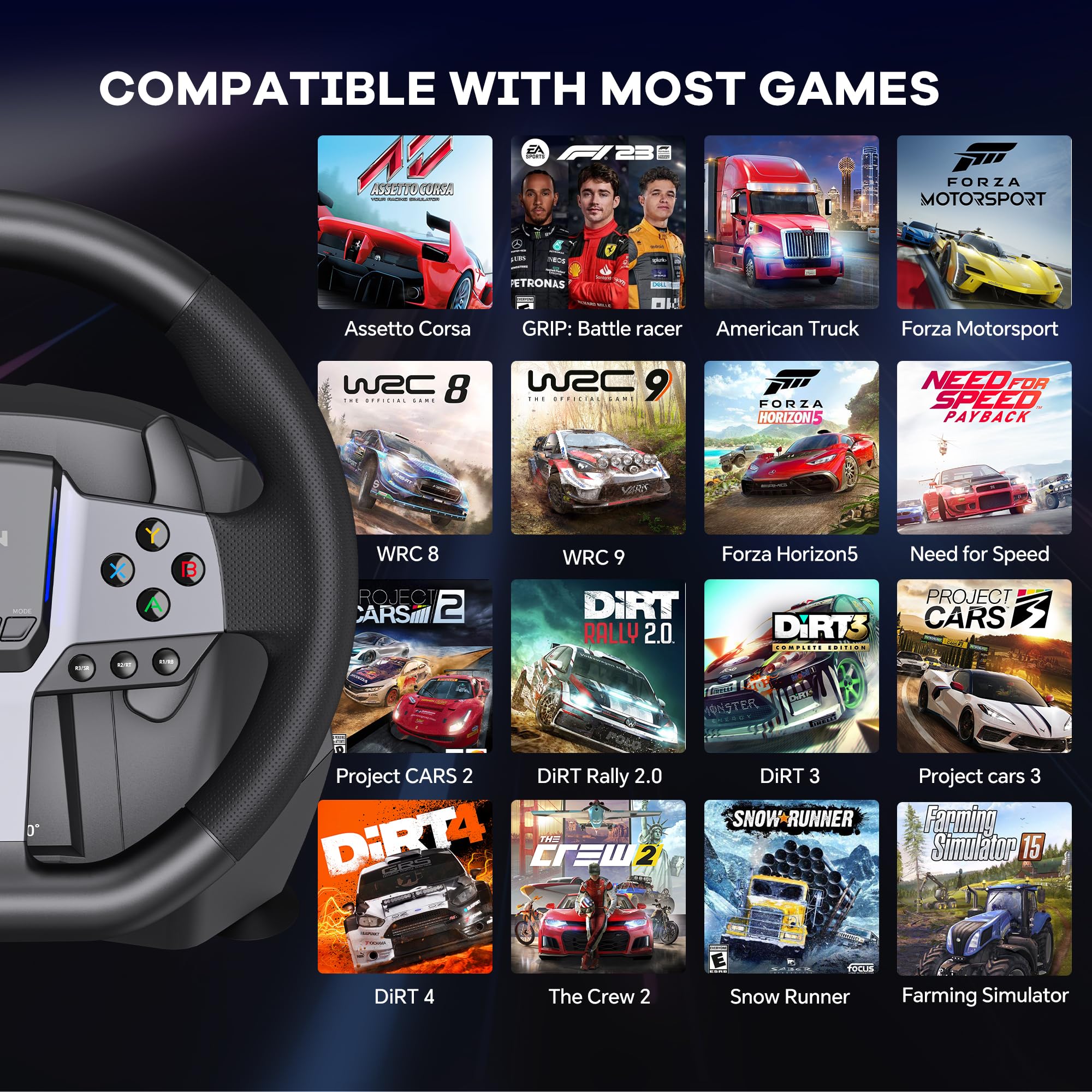 PXN V9 Gen2 Racing Wheel - Steering Wheel Driving Wheel 270°/ 900° Degree Vibration Gaming Steering Wheel with Shifter and Pedal for PC, PS3, PS4, Xbox Series X|S, Xbox One
