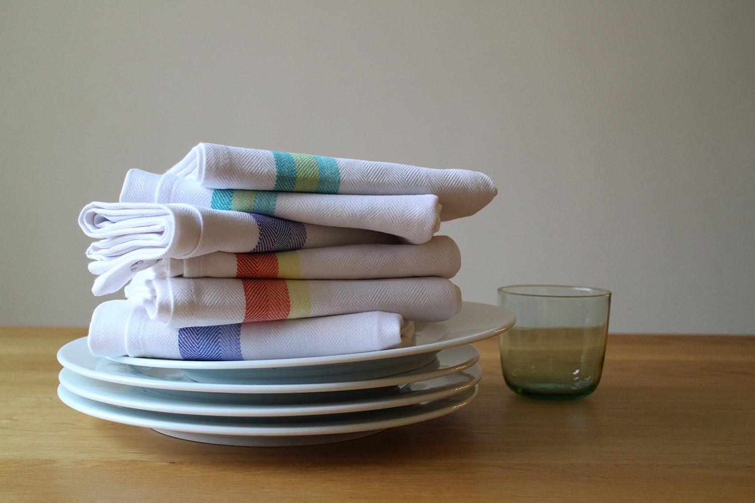 Harringdons Kitchen Dish Towels Set of 12-Tea Towels 100% Cotton. Large Dish Cloths 28"x20" Soft and Absorbent. White with Blue, Green and red Stripes, 4 of Each. There's no Substitute for Quality: Home & Kitchen