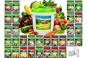 B&KM Farms 20,000+ Survival Seed Kit 5+ Year Supply. 30 Fruit & Vegetable Non-GMO Heirloom Seeds for Planting a Home Garden. Secure Emergency Weather-Proof Bucket
