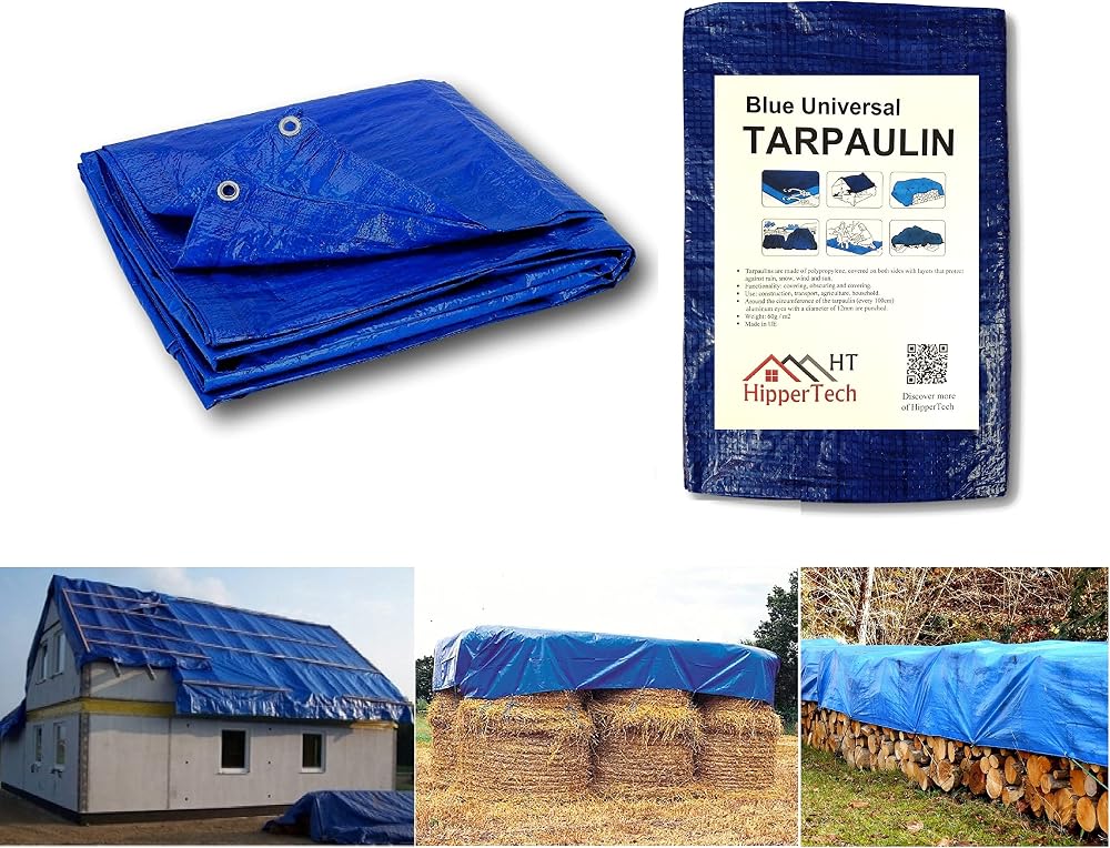 HipperTech Blue Waterproof Tarpaulin 5m x 6m 60 GSM with Eyelets
