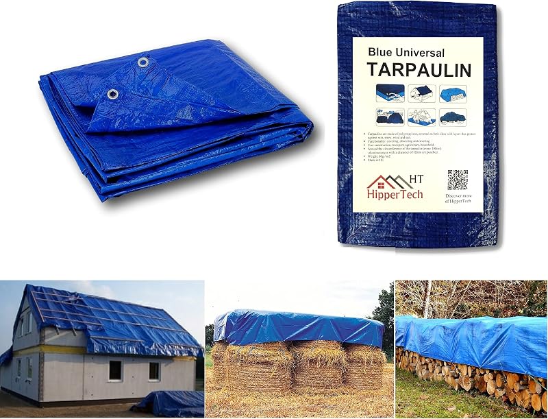 HipperTech Blue Waterproof Tarpaulin 5m x 6m 60 GSM with Eyelets