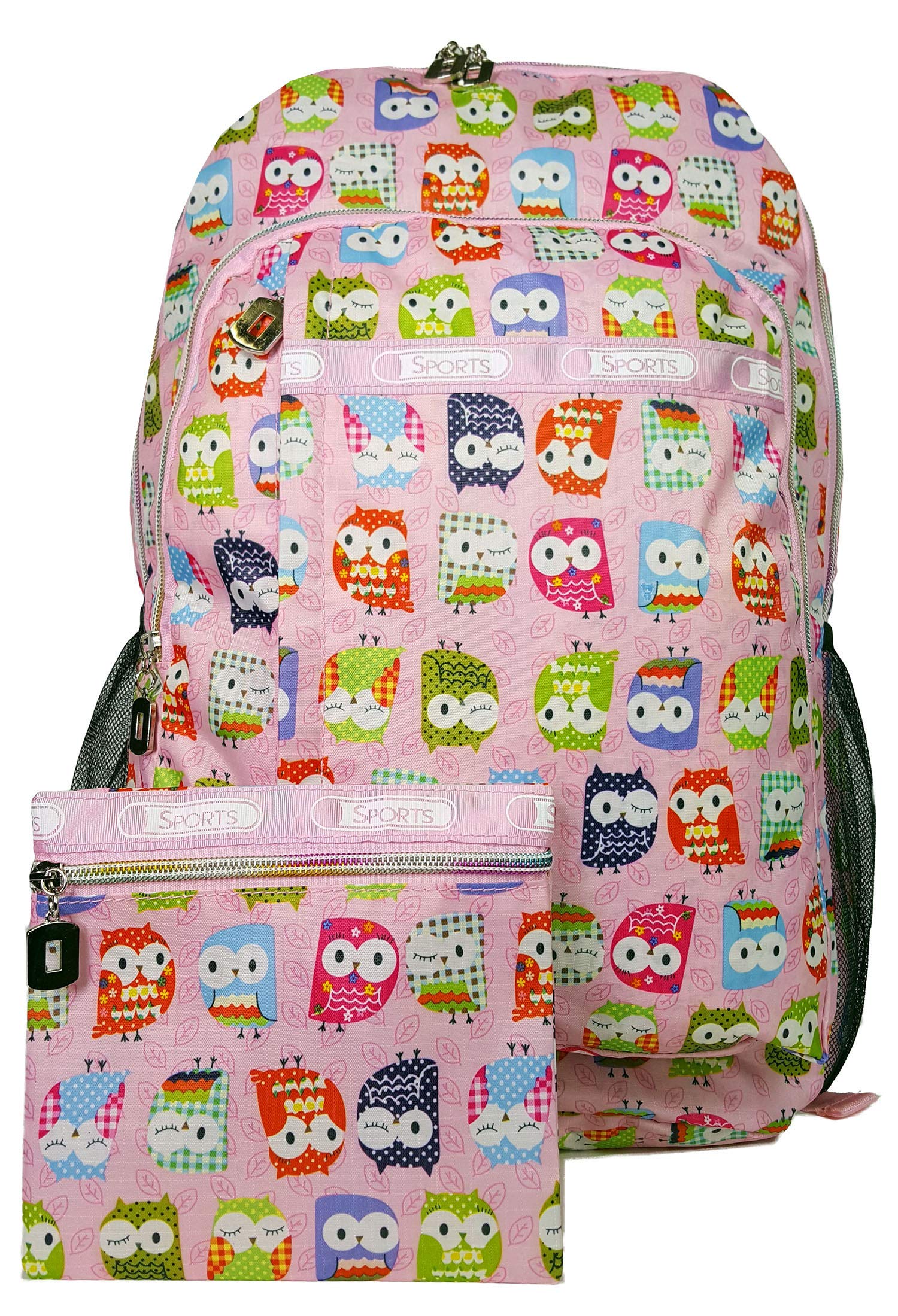 GFM® - Owl Design - Happy Backpack Colourful Bag For School, Gym, Holidays, Beach, Casual Bag - S1-Owls Large Pink - (BKP-6215-MTLO-HLGLB)