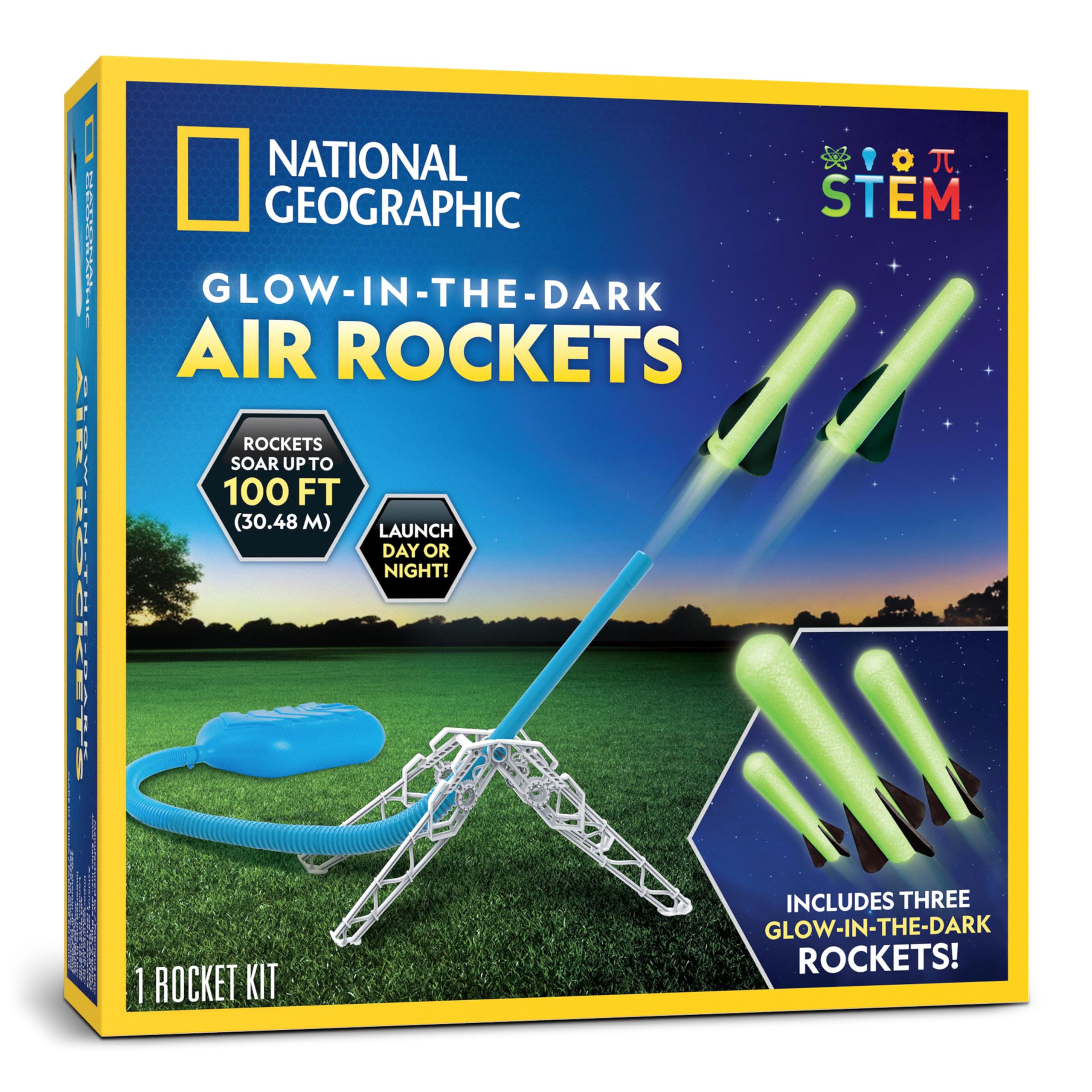 NATIONAL GEOGRAPHIC Air Rocket Launcher Toy - Launch Glow in the Dark Rockets up to 30 Meters, Outdoor Toys, Glow in the Dark Toys for Kids 8-12 — image 1