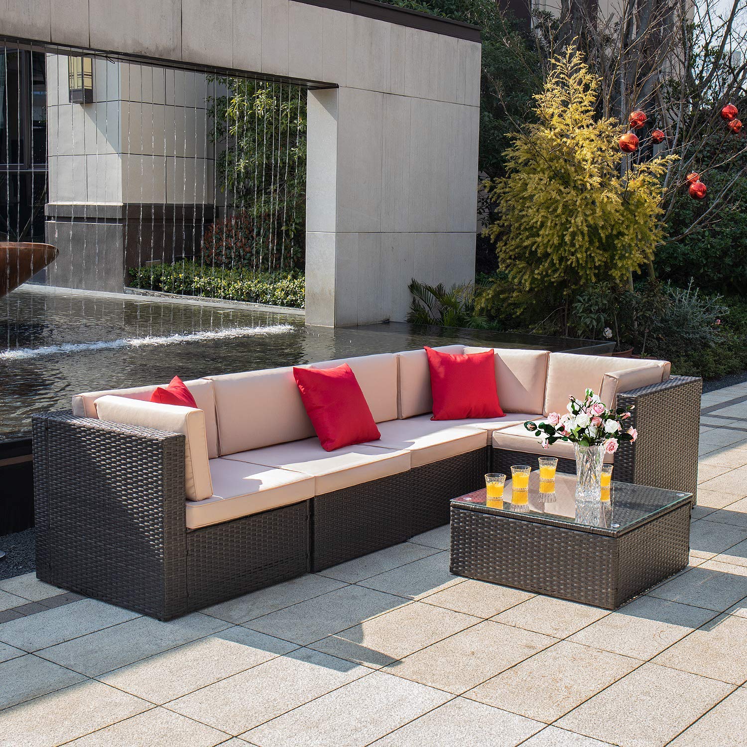 Homall 6 Pieces Outdoor Furniture Patio Sofa Sets Conversation Set All Weather PE Rattan Manual