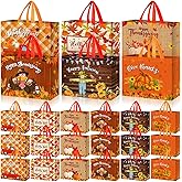 Sweetude 24 Pcs Thanksgiving Gift Bags with Handles 13 Inch Large Non-woven Tote Bags Fall Reusable Maple Scarecrow Pumpkin Party Gift Wrapping for Fall Thanksgiving Autumn Harvest Party Favors