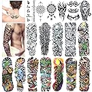 Konsait Full Arm Temporary Tattoo, Extra Temporary Tattoo Black tattoo Body Stickers for Man Women (18 Sheets)