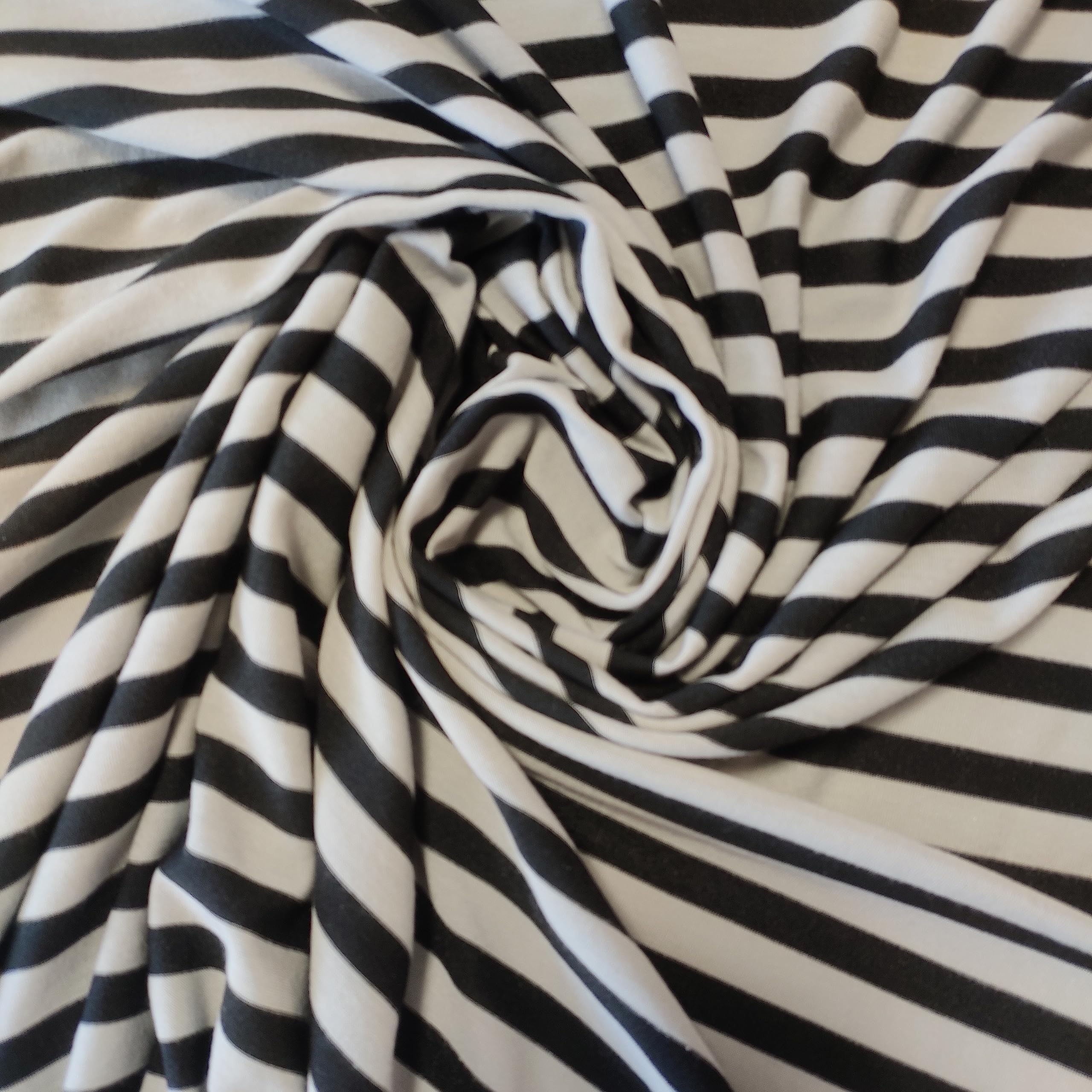 Stripe Baby Grow Cotton Material Jersey Dress Craft Fabric 58" Meter (Pre Cut 1 Meter) (Black Grey Stripe)