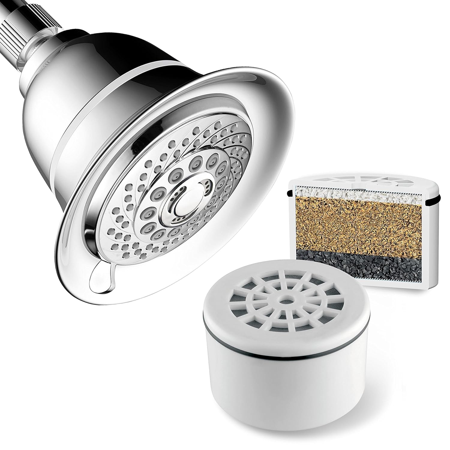HotelSpa® 5Inch 6Setting Shower Head w/ 3Stage Shower Filter