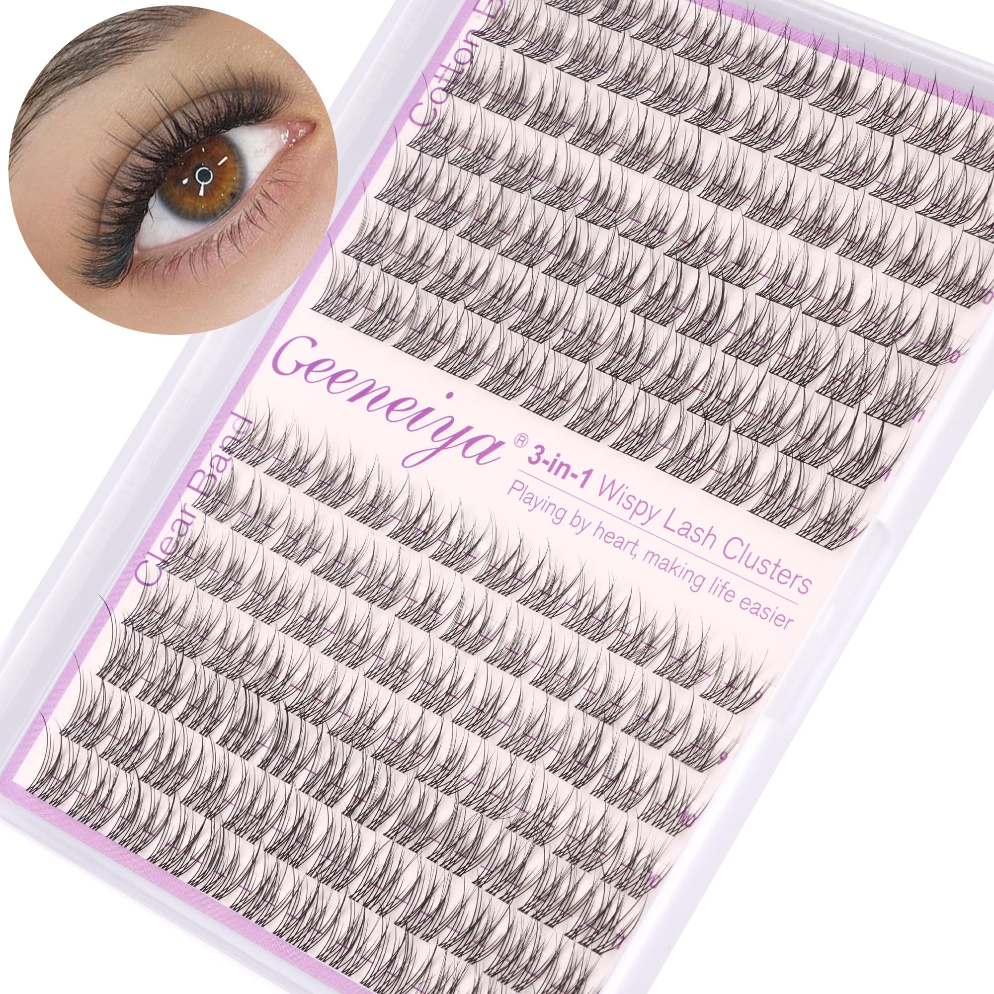 Photo 1 of Clear Band Natural Lash Clusters Wispy Individual Eyelashes DIY Lash Extensions Natural Look Cluster Lashes D Curl Eyelash Extension,Geeneiya Wispy Eyelash Clusters (9-11MM,Clear and Black Band)
