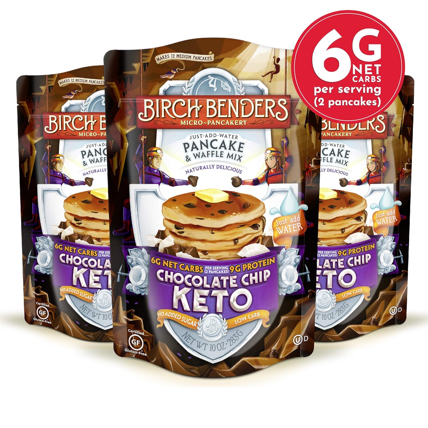 Birch Benders Keto Chocolate Chip Pancake & Waffle Mix with Almond/Coconut & Cassava Flour, 3 Count